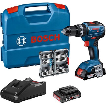 Perceuse-visseuse à percussion sans fil Bosch Professional GSB 18V-55 avec coffret, batterie et accessoires