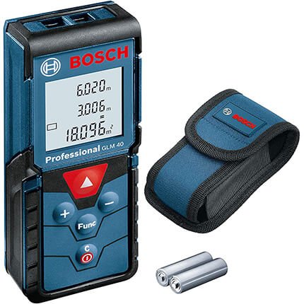 Télémètre laser Bosch Professional GLM 40 avec housse de protection et piles, mesure précise jusqu’à 40 mètres pour travaux de chantier et bricolage