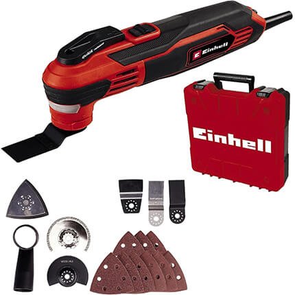 Outil multifonction Einhell TE-MG 350 EQ avec coffret et accessoires pour découpe, ponçage et rénovation