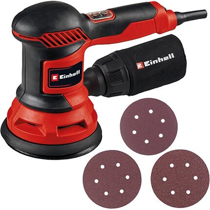 Ponceuse excentrique filaire Einhell TC-RS 425 E avec disques abrasifs inclus et variateur de vitesse, outil électroportatif puissant pour ponçage du bois et des surfaces