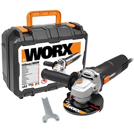Meuleuse d’angle filaire WORX WX718 900W avec disque 125 mm et mallette de transport, idéale pour découpe et meulage